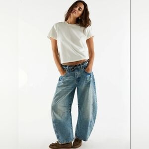 Free People "We The Free" Good Luck Mid-Rise Barrel Jeans Size 28